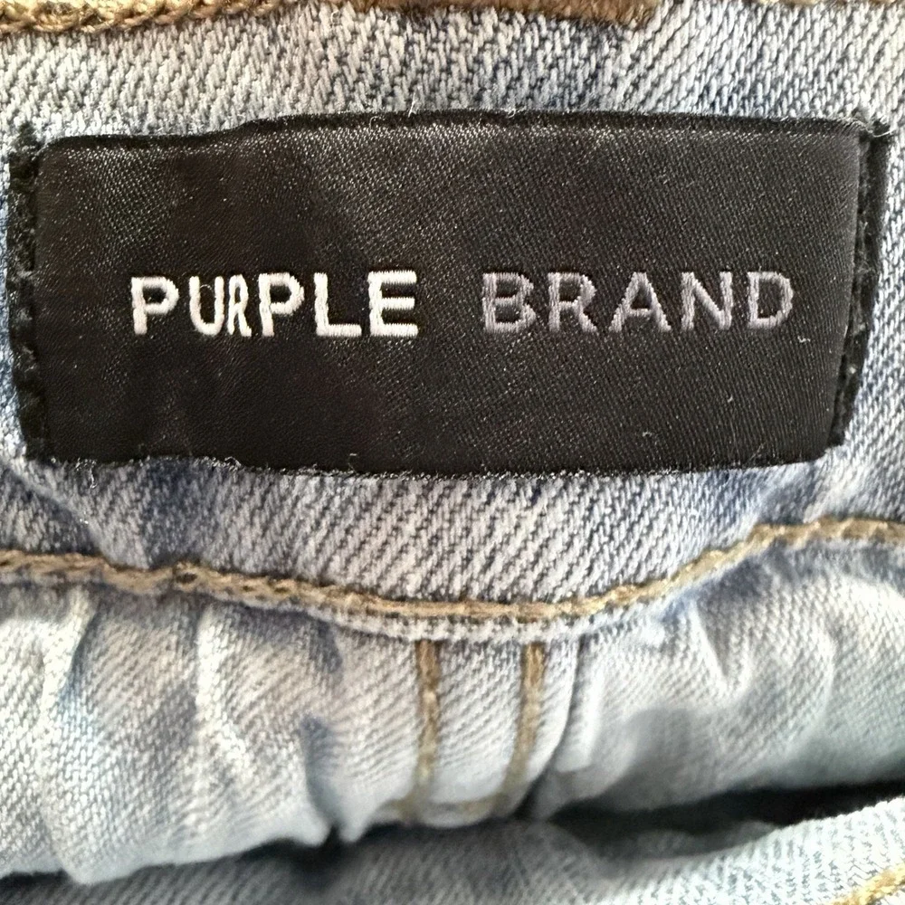 PURPLE BRAND P004 Slim Low Rise Stretch Jeans Distressed Light Wash 33X33